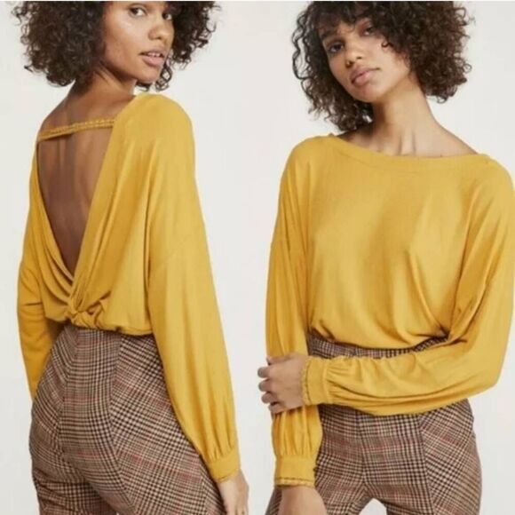 Free People Womens Shimmy Shake Tunic Top Size Small Yellow Ribbed Slouchy Boho - Picture 9 of 9